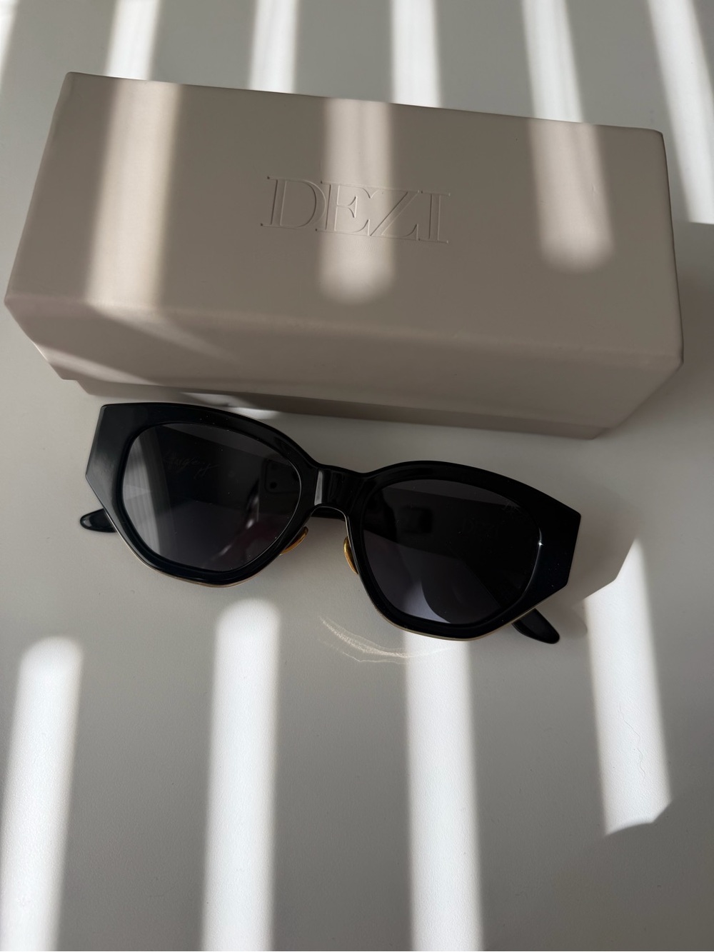 DEZI Charge It Black Dark Smoke Angular Sunglasses with Box